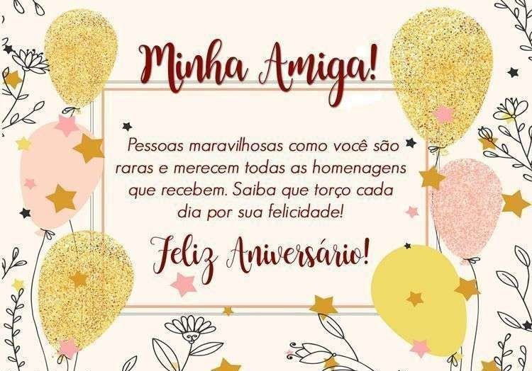 Feliz aniversário com flores e balões para amiga
