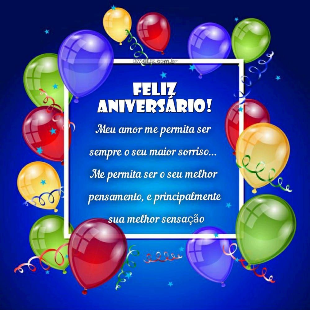 fundo azul com balões coloridos e feliz aniversario