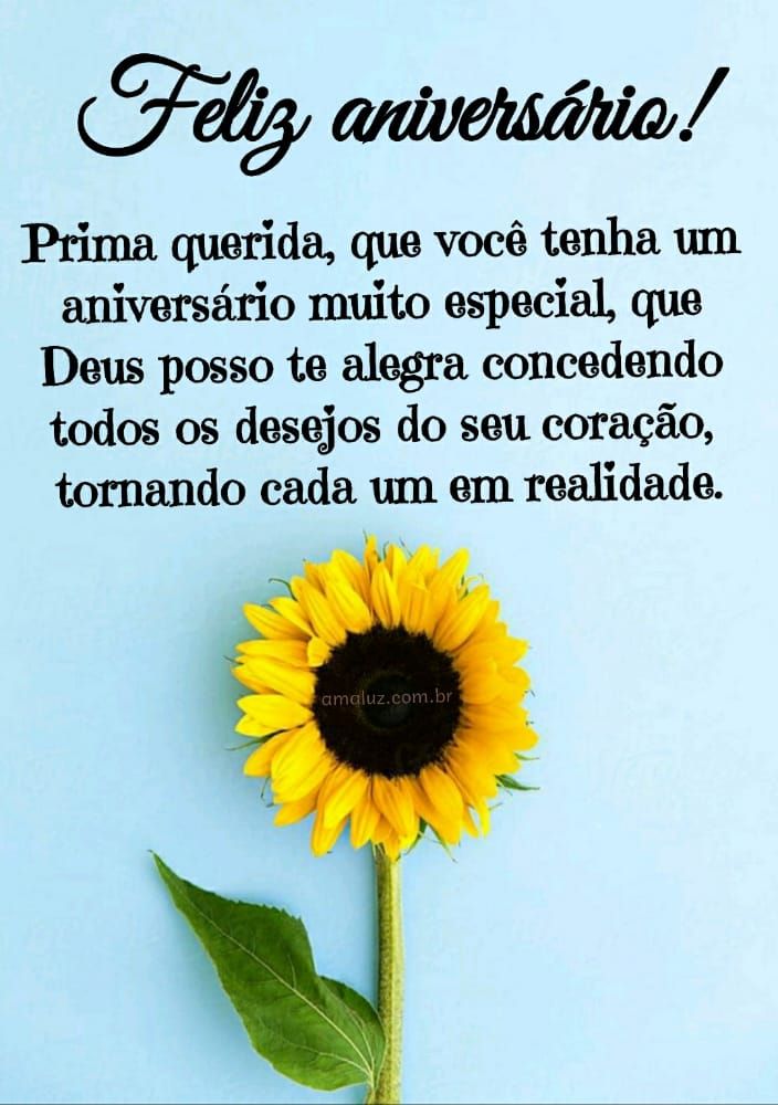 imagem azul com gira sol de feliz aniversario para prima