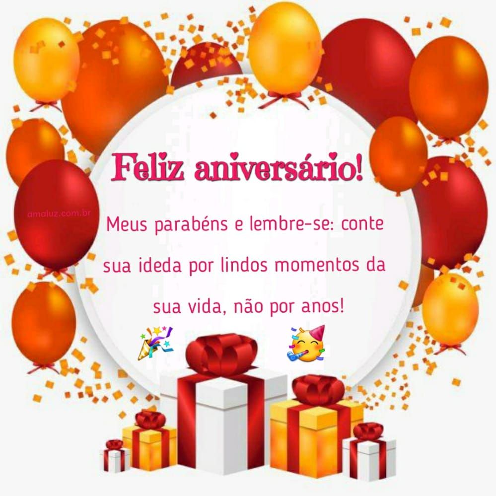 imagem com balões e presentes de feliz aniversario