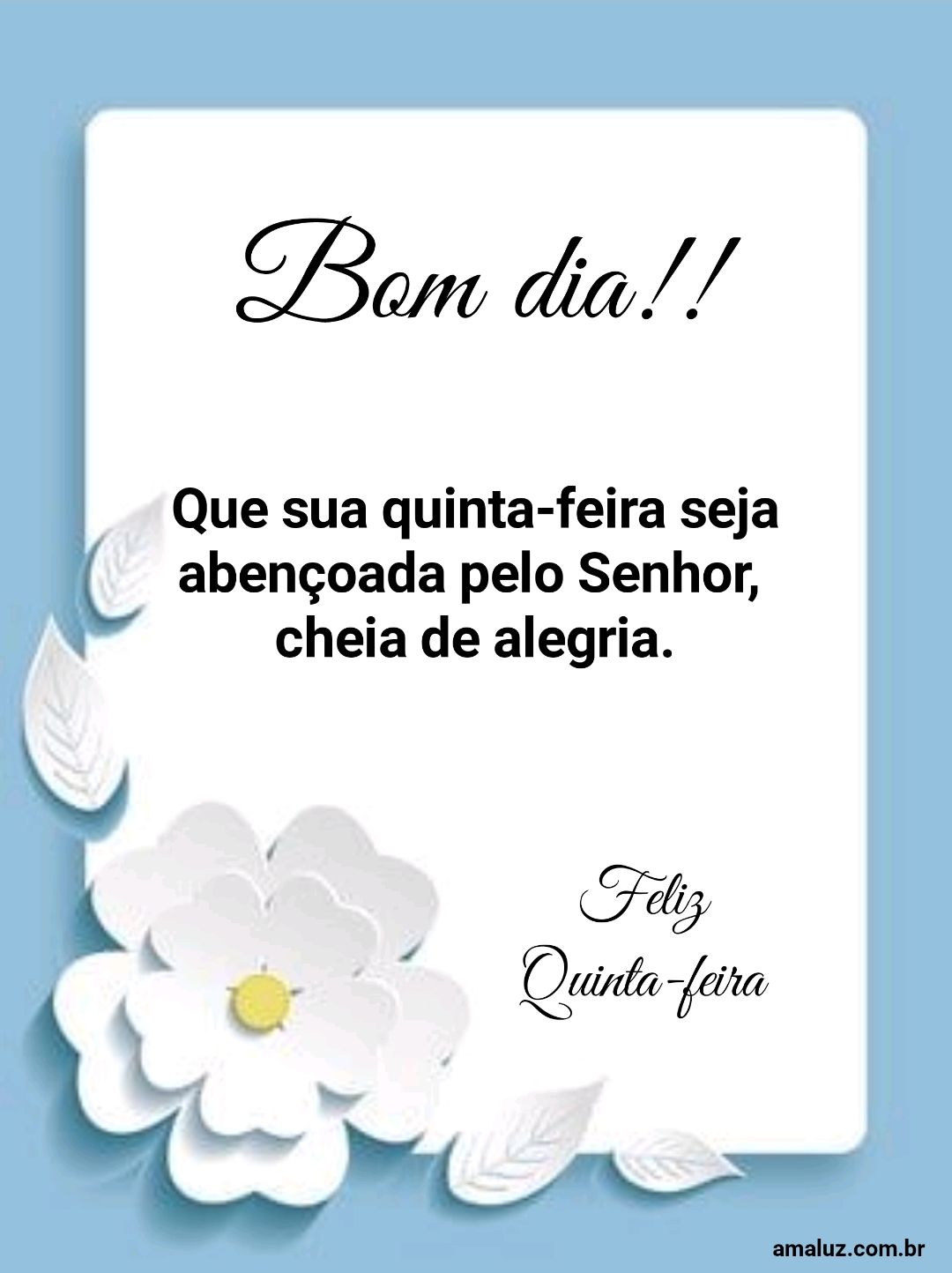 Bom dia que sua quinta-feira seja abençoada.