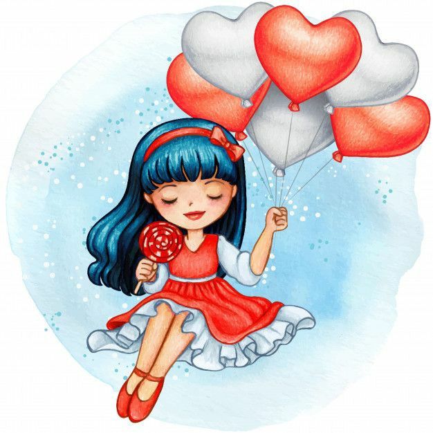 menina com pirulito e baloes na mão fofa