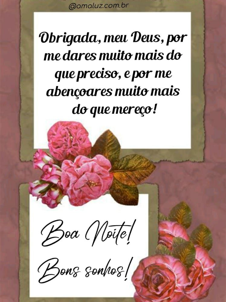 boa noite obrigada meu deus por me dares mais do que preciso