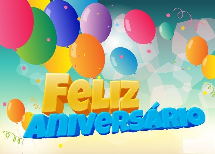 feliz aniversario com balões e figurinha
